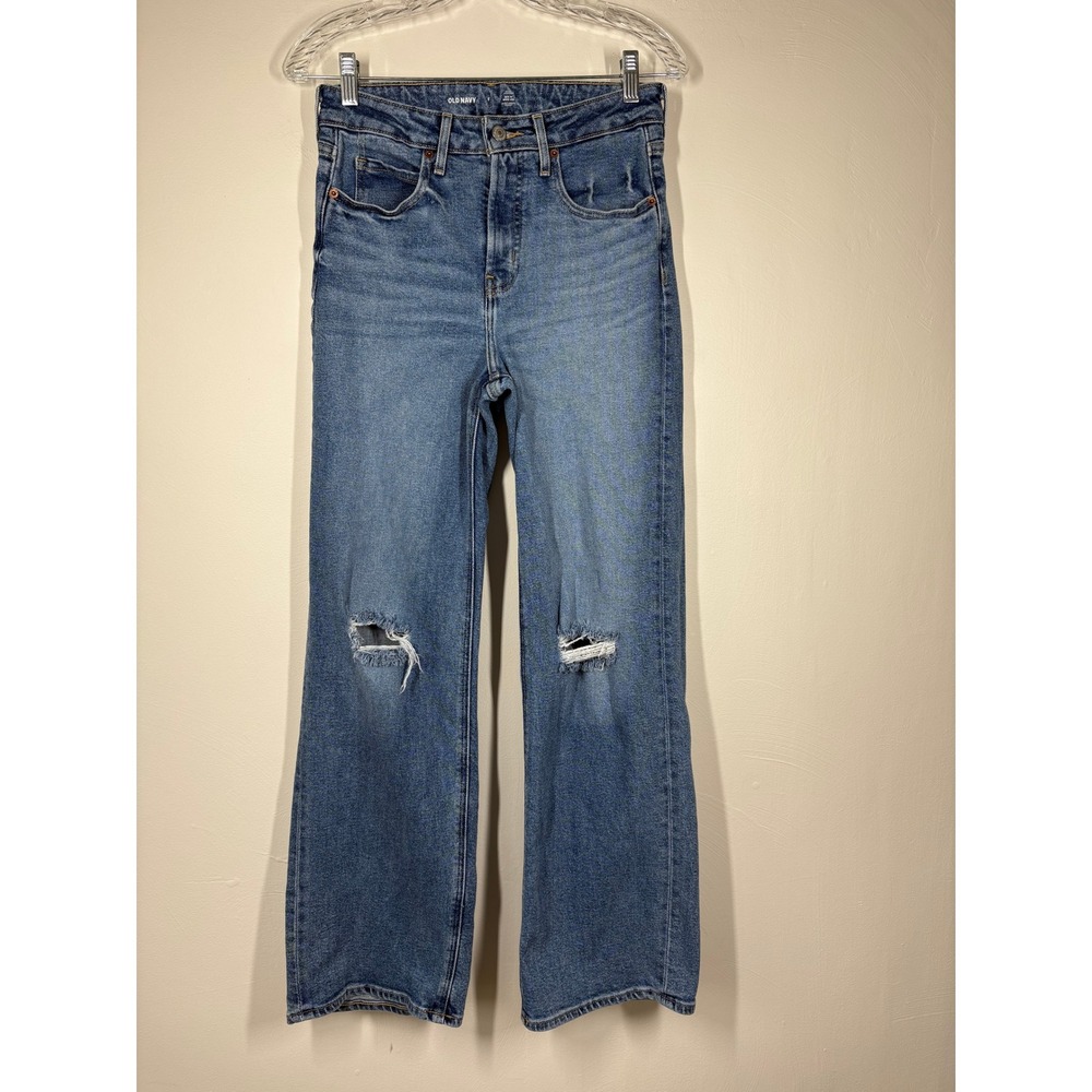 Old Navy Womens Jeans 2 Blue Sky-Hi Wide Leg Distressed Y2K Baggy Loose Stretchy - Picture 14 of 14